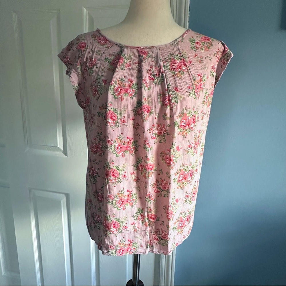 Ninexis Women’s Floral Flutter Sleeve Blouse Pink Small Rayon